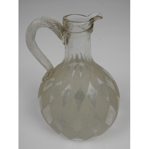 599 - Decanter/Jug With 'Harlequin' Etched Decoration and Twisted Glass Handle