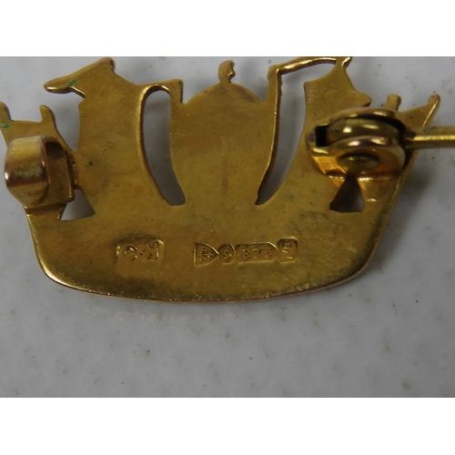 387 - Chester Hallmarked 9ct Yellow Gold Crown Brooch