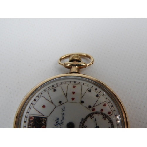 296 - Elgin Gamblers Watch with Playing Card Motif Face - Gold Filled C1926 - Excellent Order, Screw Back