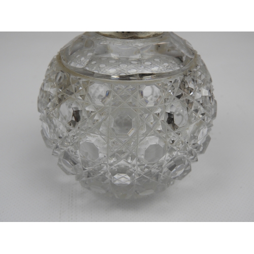 291 - London Silver Topped Scent Bottle 1886 - Silver Top Set with Smokey Pink Semi-Precious Stone