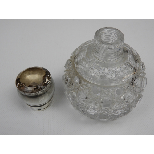 291 - London Silver Topped Scent Bottle 1886 - Silver Top Set with Smokey Pink Semi-Precious Stone