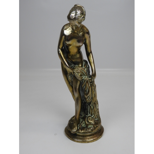 76 - Brass Effect Statue of a Nude Lady with a Robe