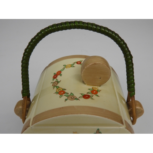 124 - Clarice Cliff Lidded Porcelain Barrel with Bamboo Handle - Cracked