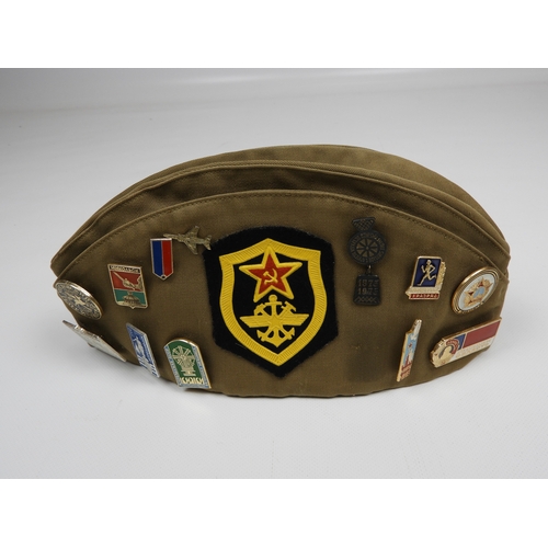 105 - Cold War Russian Military Cap with Contemporary Badges