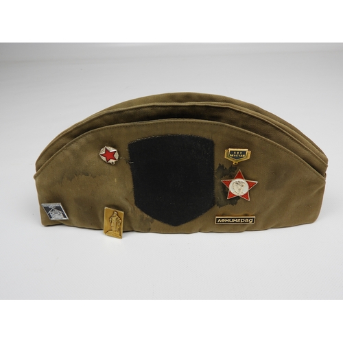 105 - Cold War Russian Military Cap with Contemporary Badges