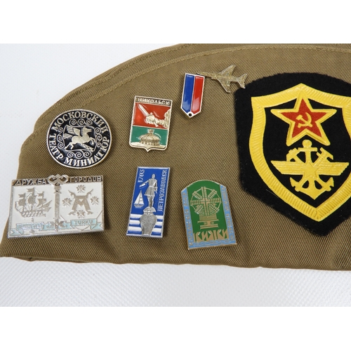 105 - Cold War Russian Military Cap with Contemporary Badges