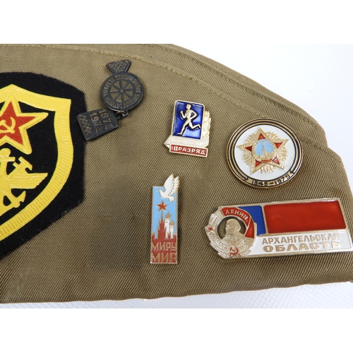 105 - Cold War Russian Military Cap with Contemporary Badges