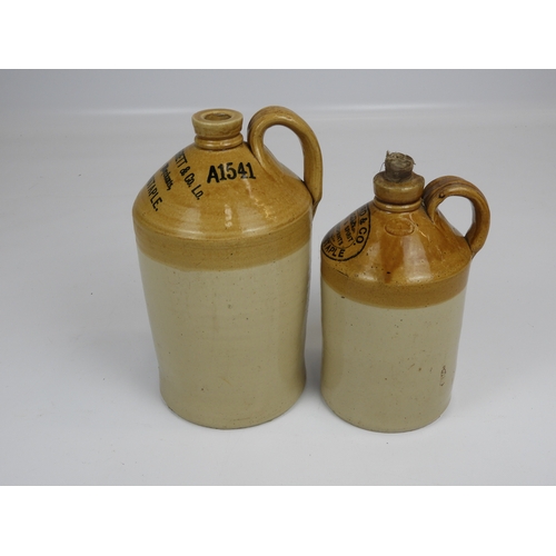 199 - 2x Barnstaple Stoneware Flagons - One J. S. Bird & Co, Other Arnold Perrett & Co.