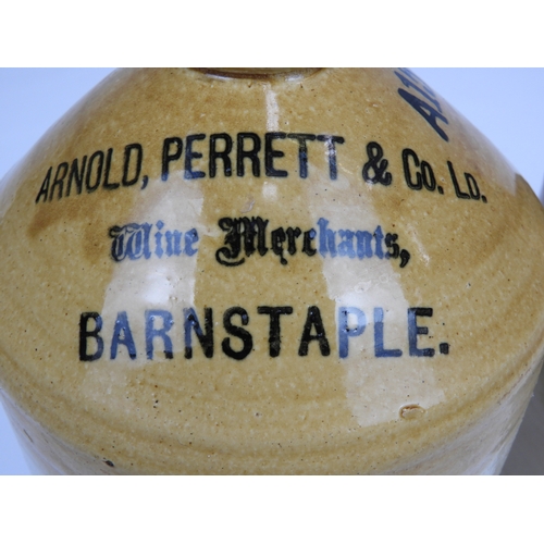 199 - 2x Barnstaple Stoneware Flagons - One J. S. Bird & Co, Other Arnold Perrett & Co.