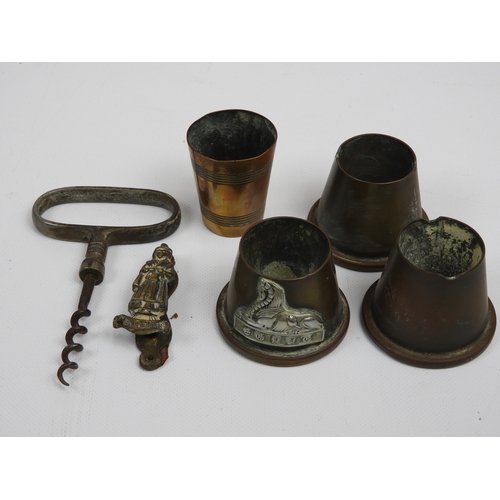 75 - Trench Art Ashtrays, Corkscrew and Copper Stirrup Cup etc