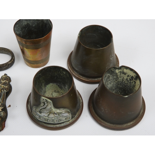 75 - Trench Art Ashtrays, Corkscrew and Copper Stirrup Cup etc