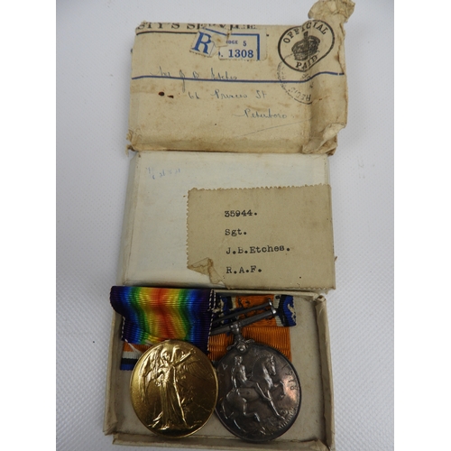 352 - RAF WWI Medals - Awarded to Sgt J B Etches