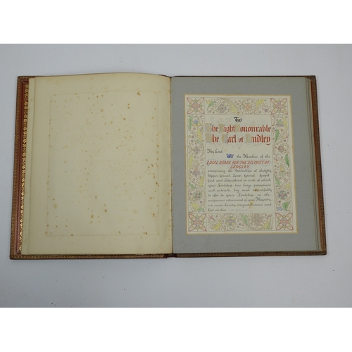 536 - Leather Bound Book Presented to the Earl of Dudley by the Sedgley Local Board - Hand Written and Ill... 