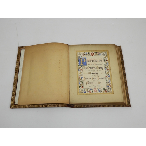 539 - Leather Bound Book Presented to the Earl of Dudley - The Opening of The Dudley Free Library and Scho... 