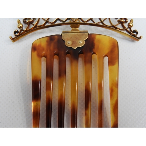 368 - Unmarked Gold and Tortoiseshell Hair Comb and Detachable Brooch Set with Sapphire, Ruby, Citrine and... 