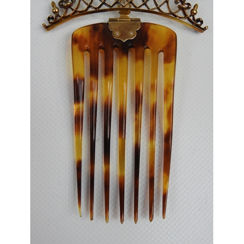 368 - Unmarked Gold and Tortoiseshell Hair Comb and Detachable Brooch Set with Sapphire, Ruby, Citrine and... 