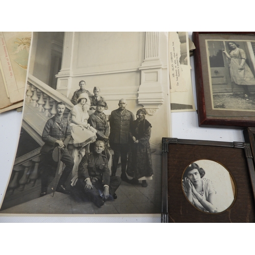 574 - Quantity of Photographs and Framed Family Pictures Belonging to M.E. Bird in Galvanised Tin