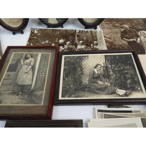 574 - Quantity of Photographs and Framed Family Pictures Belonging to M.E. Bird in Galvanised Tin