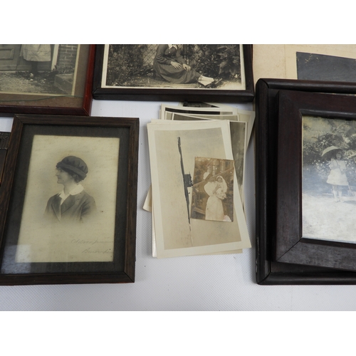 574 - Quantity of Photographs and Framed Family Pictures Belonging to M.E. Bird in Galvanised Tin