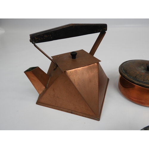 451 - Geometric Copper Kettle and Copper Pans