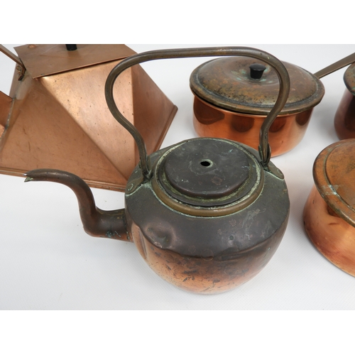 451 - Geometric Copper Kettle and Copper Pans