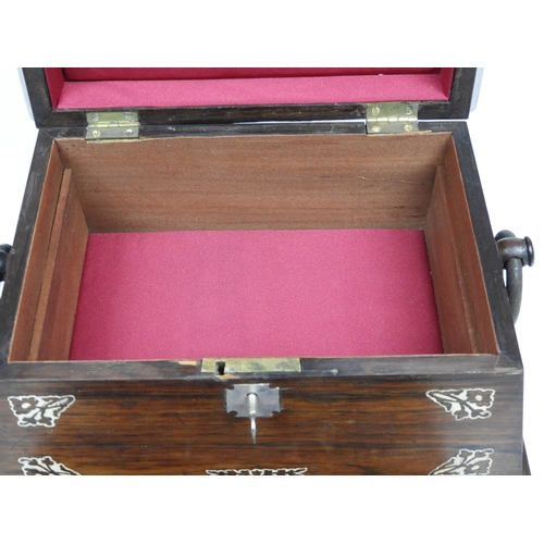 259 - Rosewood Jewellery Box and Contents with Key - Costume Jewellery Some Named 'Nina Ricci'