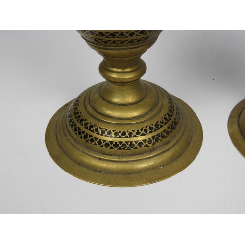 514 - Pair of Brass and Nut Oil Lamps with Chimneys and Unrelated Chimney and Globe