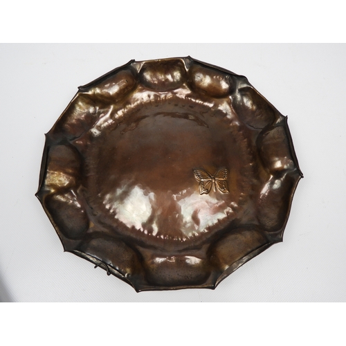 423 - Pair of Beaten Copper Dishes with Embossed Butterfly Decoration