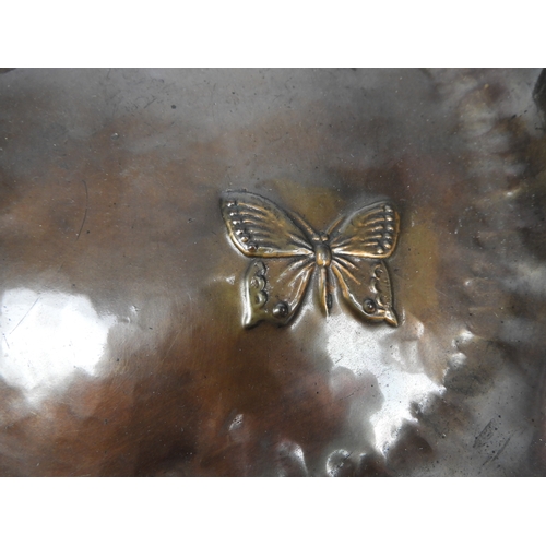 423 - Pair of Beaten Copper Dishes with Embossed Butterfly Decoration