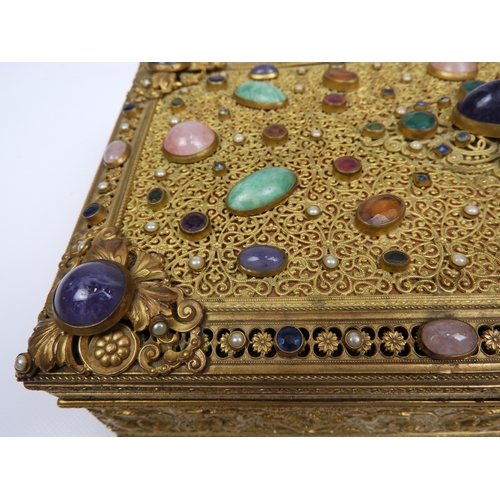 555 - Victorian Ormolu Jewellery Casket Set with Semi-precious Stones - Possibly Austrian