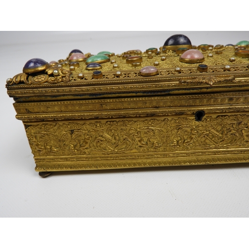 555 - Victorian Ormolu Jewellery Casket Set with Semi-precious Stones - Possibly Austrian