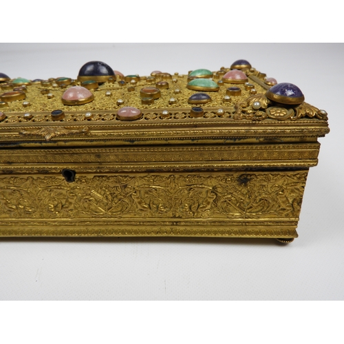 555 - Victorian Ormolu Jewellery Casket Set with Semi-precious Stones - Possibly Austrian