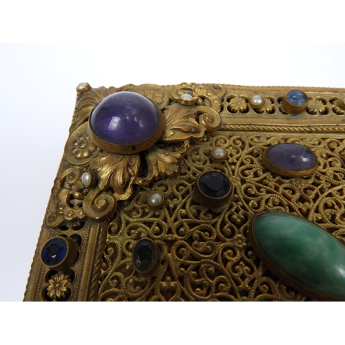 555 - Victorian Ormolu Jewellery Casket Set with Semi-precious Stones - Possibly Austrian