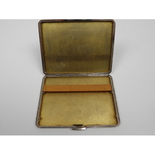 390 - Birmingham Silver Engine Turned Cigarette Case Hallmarked 1935 with Vacant Cartouche