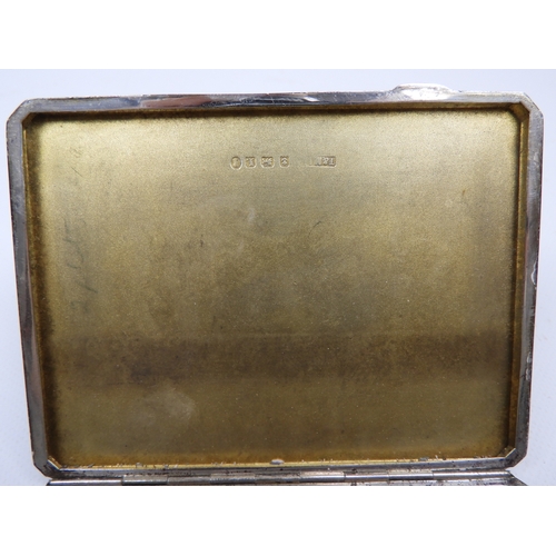 390 - Birmingham Silver Engine Turned Cigarette Case Hallmarked 1935 with Vacant Cartouche