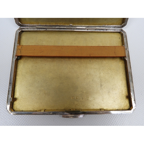 390 - Birmingham Silver Engine Turned Cigarette Case Hallmarked 1935 with Vacant Cartouche