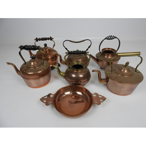 619 - Quantity of Copper Kettles and a Porringer