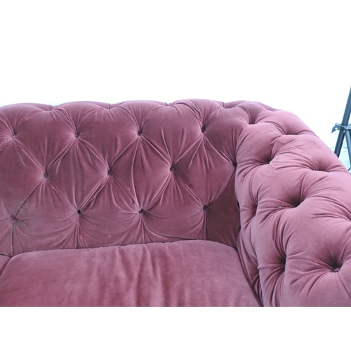 421 - Red Velvet Chesterfield Sofa