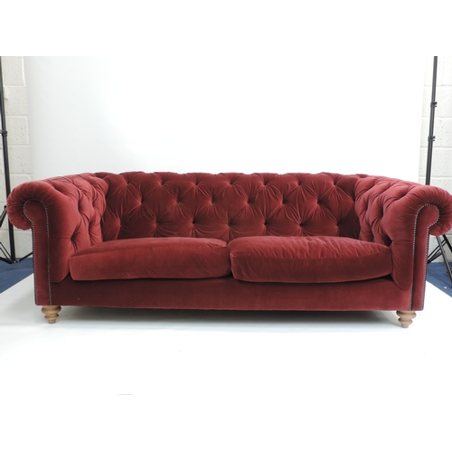 421 - Red Velvet Chesterfield Sofa