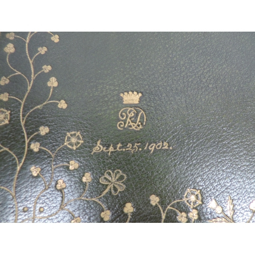 547 - Large Green Leather Bound Album with Harp and Crown - Dated September 25th 1902 - for Tour of Irelan... 