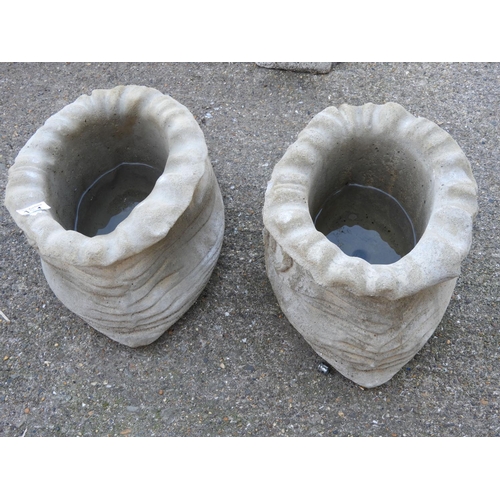 211 - Pair of Concrete Garden Sack Planters