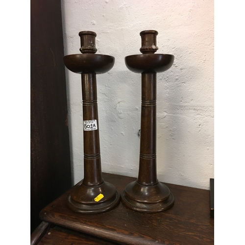 501a - Pair of Treen Candlesticks -16.5