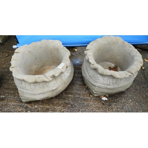 216 - Pair of Large Concrete Garden Sack Planters