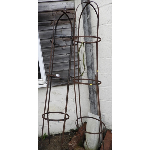 219 - Pair of Wrought Iron Garden Obelisks Rose Arbours