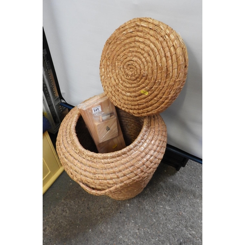 269 - Lidded Wicker Basket and Contents - Shelving Kit