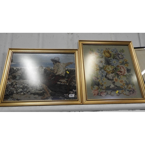 316 - 2x Framed Cross Stitch Pictures