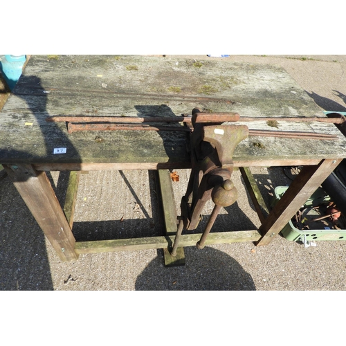 87 - Wooden Work Bench with Fitted Metal Vice