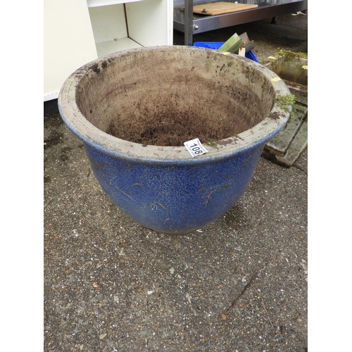 108 - Blue Circular Glazed Garden Planter