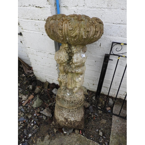 2 - Large Concrete Bird Bath with Cherub Supports