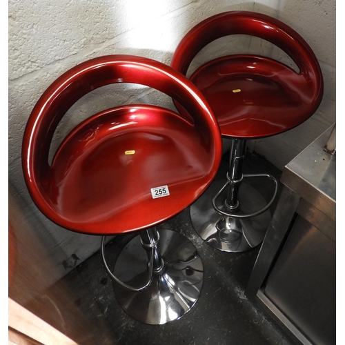 255 - Pair of Red and Chrome Rise and Fall Stools